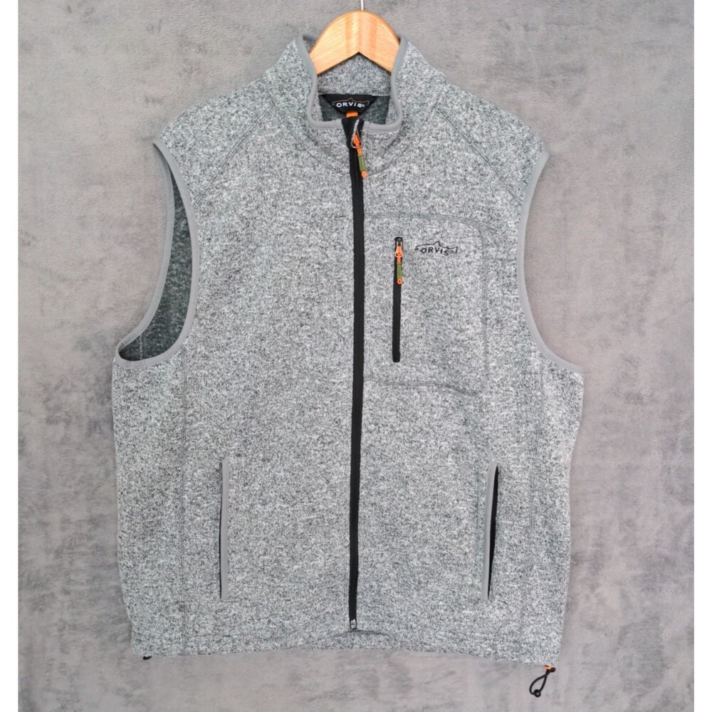 Orvis Sweater Fleece Vest Mens XL Gray Knit Full Zip Outdoor Gorpcore Hiking